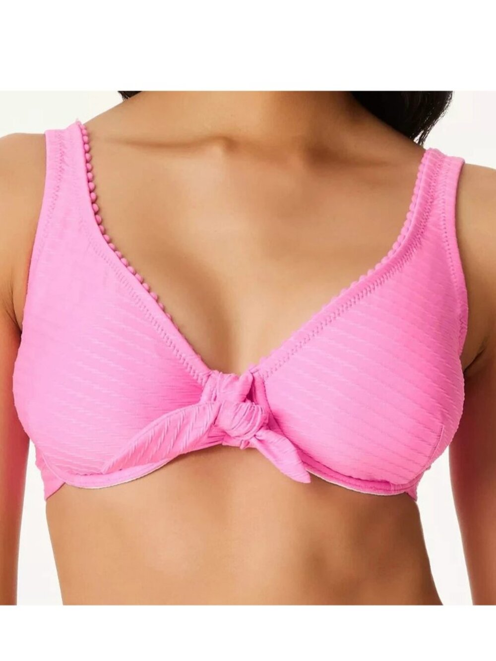 Jessica Simpson Women's Tie-Front Bikini Swim Top, Pink, Small D-Cup